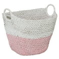 thumbnail image 1 of Cosmoliving by Cosmpolitan Seagrass Contemporary Woven Storage Basket 21"W x 19"H, with Daisy White Finish and Half Dipped Pink Accent, 1 of 7