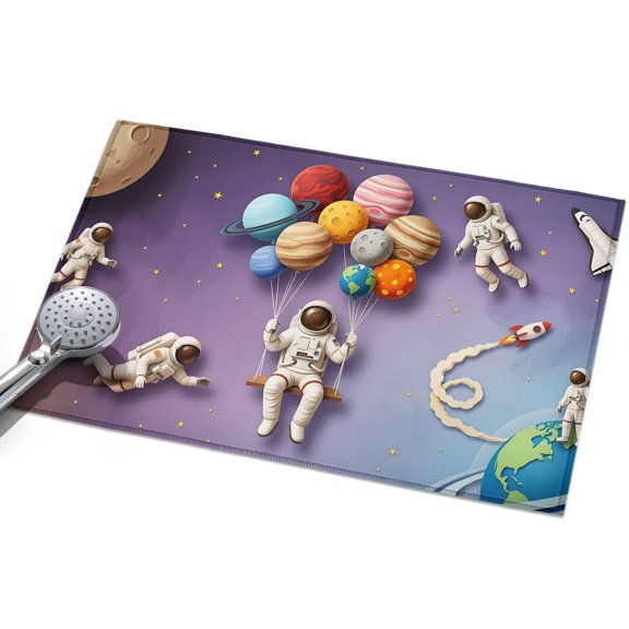 Cosmonaut Balloons Entryway Rug 2x3ft Washable Non Slip Bathroom Rug Indoor Floor Front Door Mat Purple Outer Space Universe Earth Rectangle Area Rugs Carpet for Kitchen Office Dining Room Home
