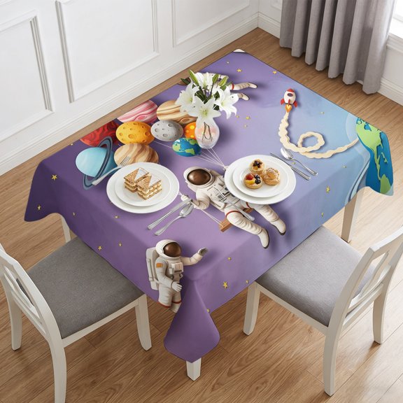 Cosmonaut Planet Balloon Space Shuttle Table Cloth 60x84in, Waterproof Rectangle Tablecloth Wipeable Tablecloths Cartoon Outer Space Star Table Covers for Dining Tables Party Indoor Outdoor