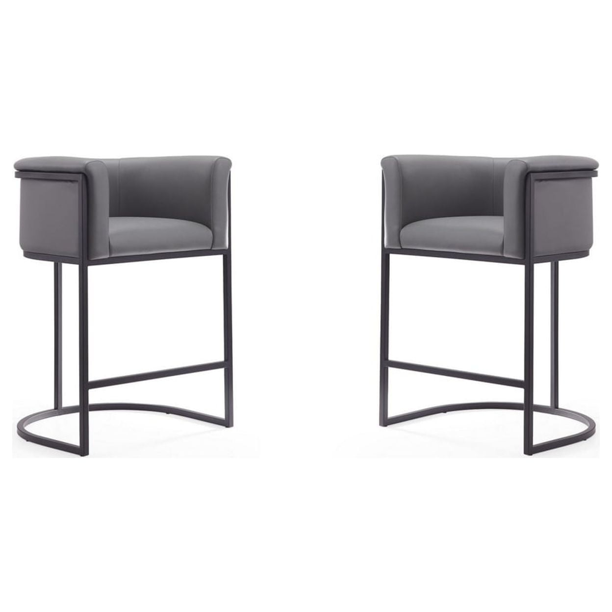 Midcentury Modernist Geometric Grey & Black Metal Counter Stools - Set of 2
