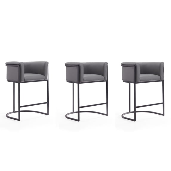 Manhattan Comfort Cosmopolitan 25.5" Faux Leather Counter Stool in Gray (Set 3)