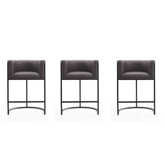 Manhattan Comfort Cosmopolitan 25.5" Faux Leather Counter Stool - Pebble (Set 3)
