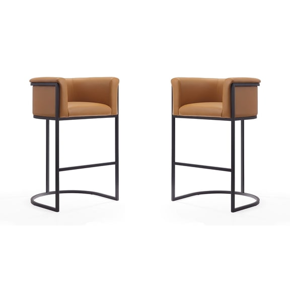 Manhattan Comfort Cosmopolitan 29.5" Faux Leather Barstool in Camel (Set of 2)