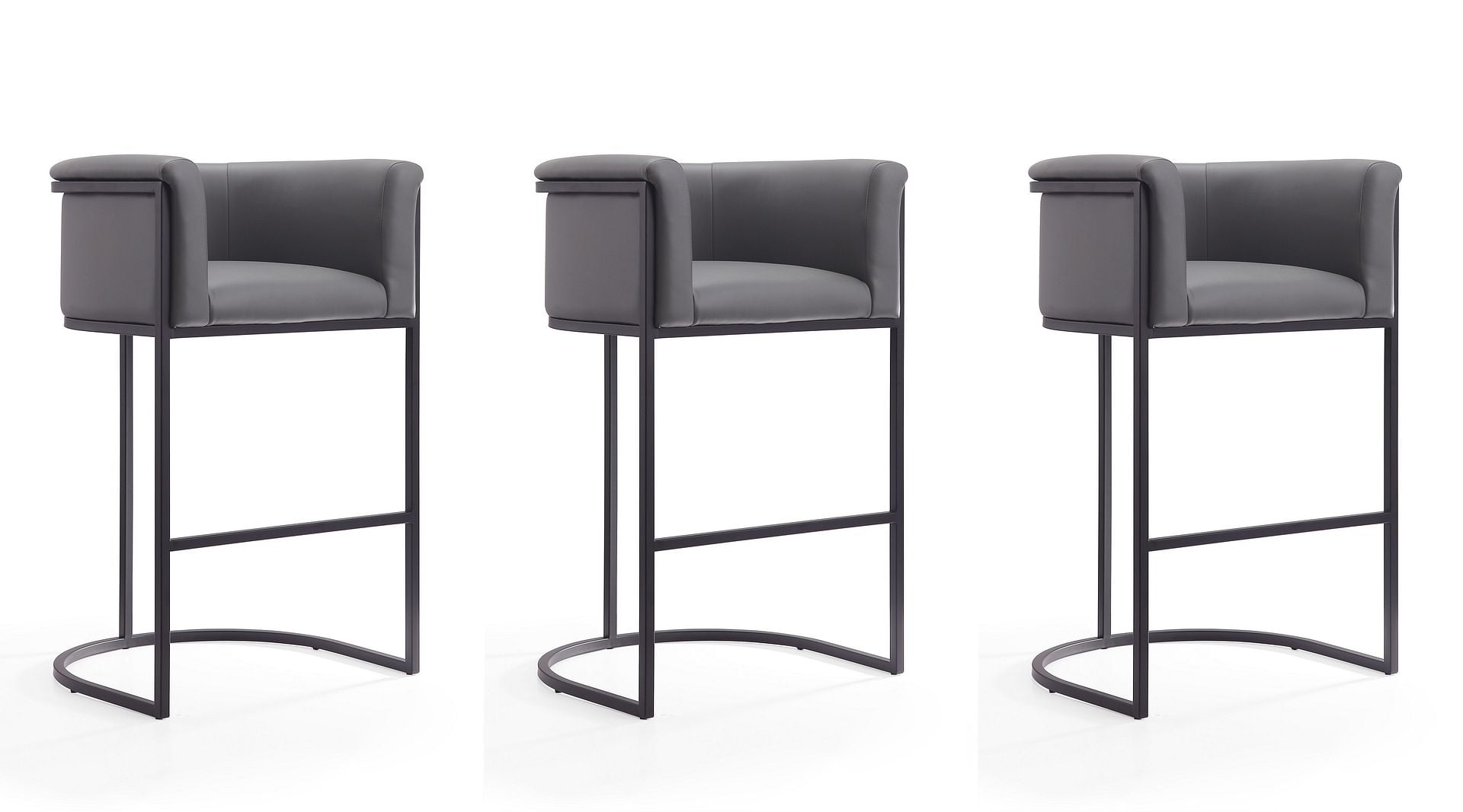 Set of 3 Grey and Black Metal Upholstered Barstools