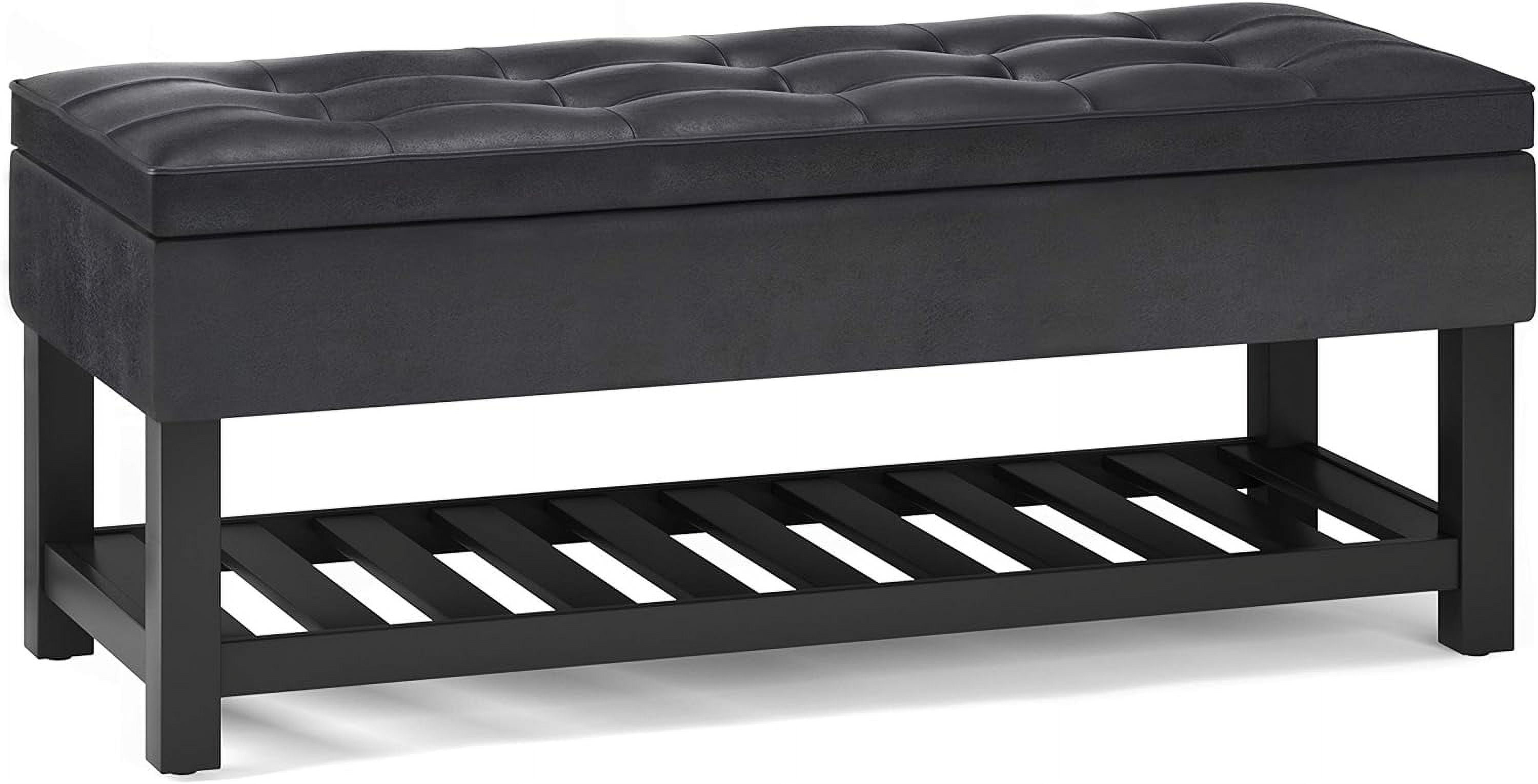 Cosmopolitan Distressed Black Tufted 44" Storage Ottoman Bench
