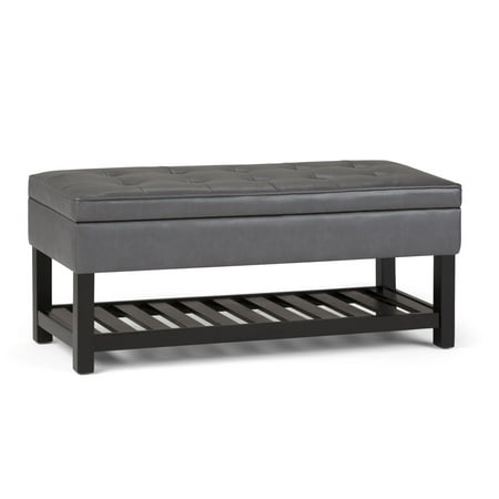 Simpli Home - Cosmopolitan Rectangular Traditional Wood/Plywood Bench Ottoman With Inner Storage - Stone Gray