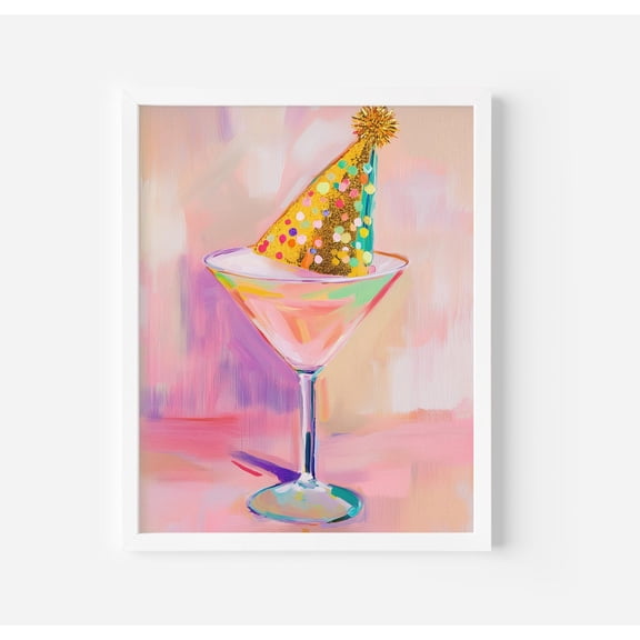 Cosmopolitan Cocktail Art Print: Party Hat Drink, Pastel #486, Unframed Poster Size 8x12