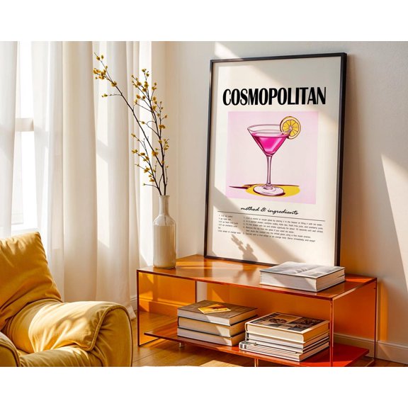 Cosmopolitan Cocktail Art -, Stylish Cocktail Recipe Poster, Modern Bar Decor, Wall Art Wall Art, Modern Wall Decor, 24x36 UNFRAMED