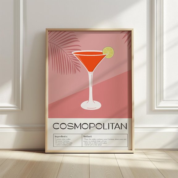 Cosmopolitan Cocktail Print Retro Bar Cart Wall Art Poster Decor, Unframed Poster Size 12x18 F03.1.22l285