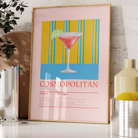 Cosmopolitan Cocktail Print, Retro Cocktail Print, Cocktail Wall Art Print, Art, Drink Print Art, Print Cocktail UNFRAMED PAPER POSTER, Home Decor, Vintage Gift, Living Room Dercor