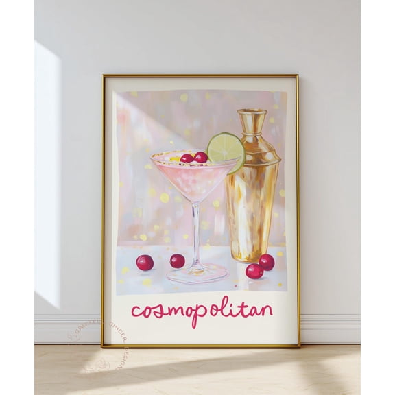 Cosmopolitan Cocktail Print, Trendy Bar Cart Art, Pink Martini Home Decor #2425, Unframed Canvas Size 24x36