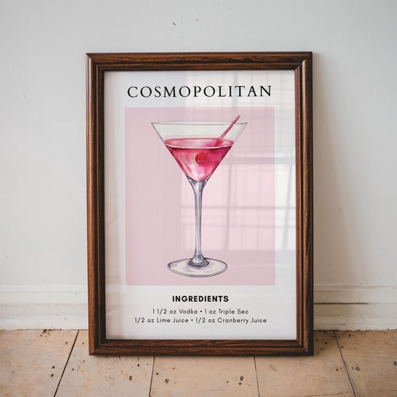 Cosmopolitan Cocktail Recipe Art , Bar Cart Decor, Cocktail , Kitchen Home Decor, Party Wall , Trendy Home Decor Unframed Paper Print