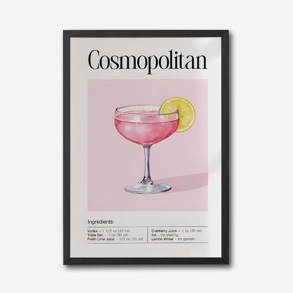 Cosmopolitan Cocktail Recipe Canvas Wall Art – Modern Bar Decor