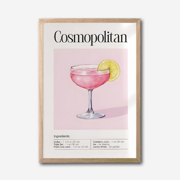 Cosmopolitan Cocktail Recipe Canvas Wall Art – Modern Bar Decor