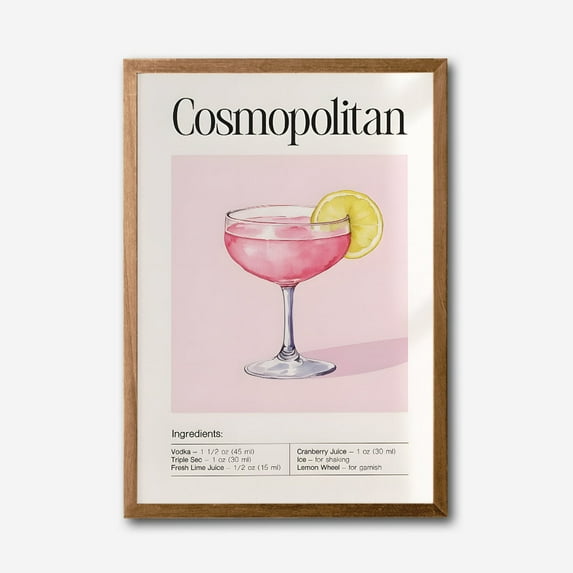 Cosmopolitan Cocktail Recipe Canvas Wall Art – Modern Bar Decor