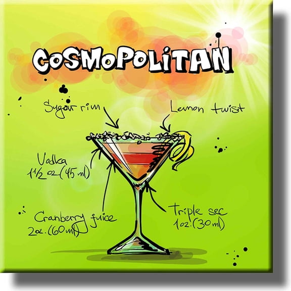 Cosmopolitan Cocktail Recipe Drink Picture on Stretched Canvas, Wall Art Decor, Ready to Hang!