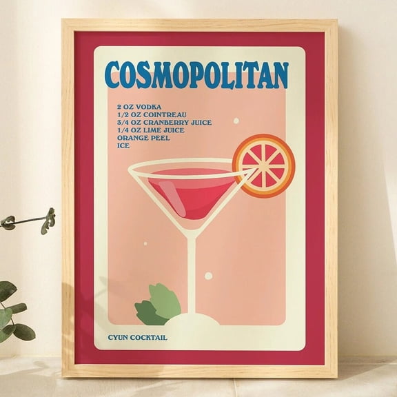 Cosmopolitan Cocktail Recipe Kitchen Bar Poster Alcohol Gallery Wall Art Cosmo Drink White