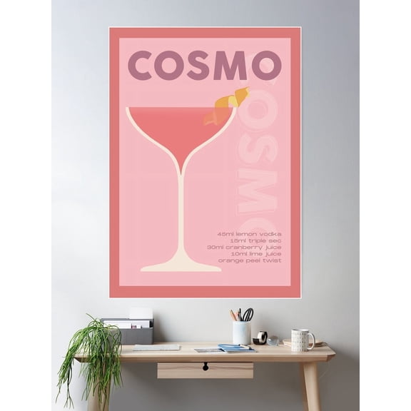 Cosmopolitan Cocktail Recipe Print - Pink/Burgundy/Red Poster Wall Art, Modern Wall Decor For Living Room Bedroom, 24x36 UNFRAMED