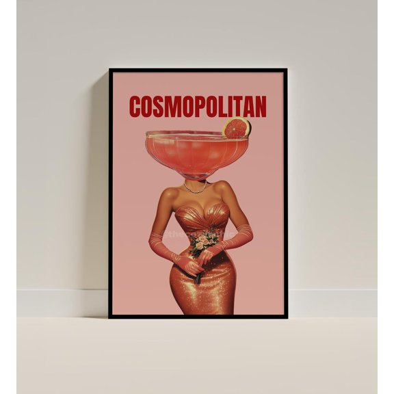 Cosmopolitan Cocktail Wall Art, Retro Bar Decor, Unframed Paper Poster 16x20in
