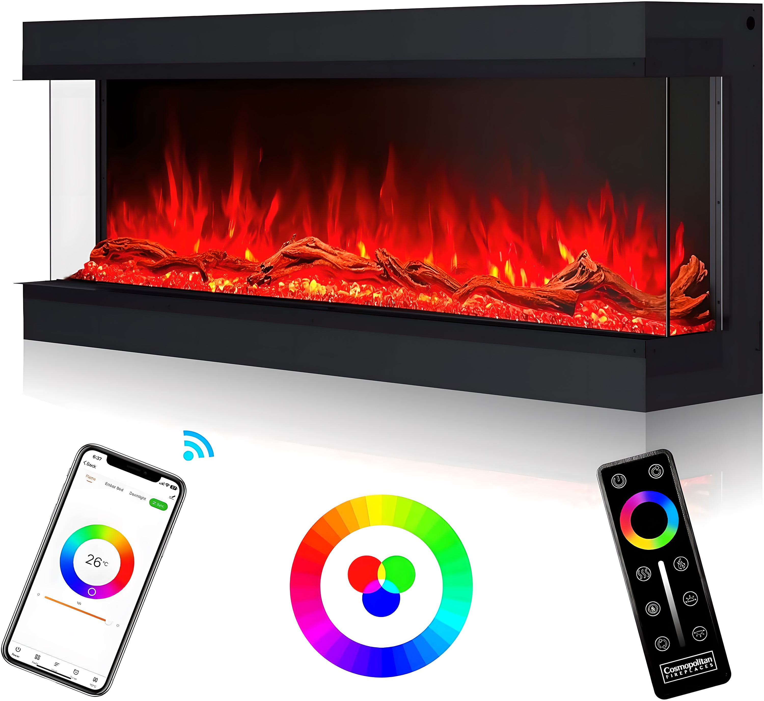 Cosmopolitan Fireplaces Phoenix Omnivue 56inch 3 Sided Electric