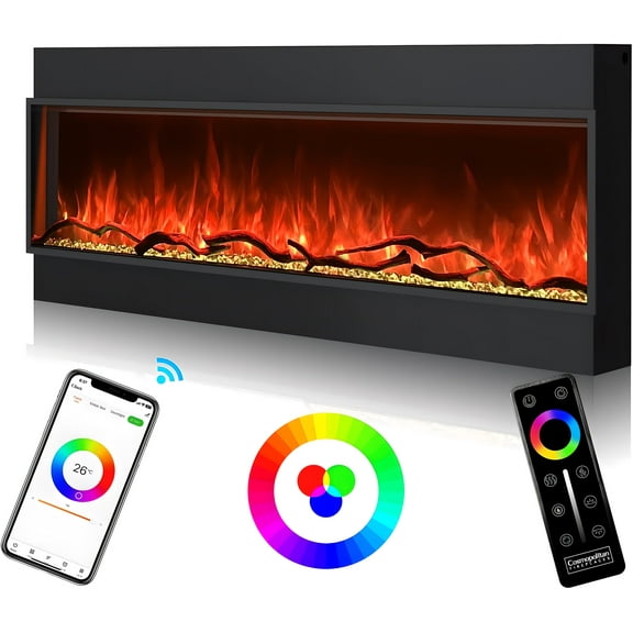 Cosmopolitan Fireplaces Phoenix Univue Series 44-inch Built-in Electric Fireplace with Realistic Flames, Low Noise 1500/750 Watt Fireplace Heater