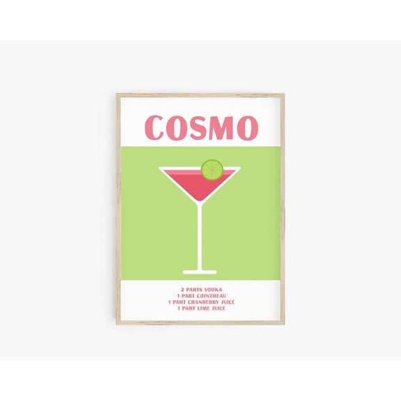Cosmopolitan Recipe Cosmo Cocktail Preppy Room Bar Cart Wall Art Unframed Paper Print