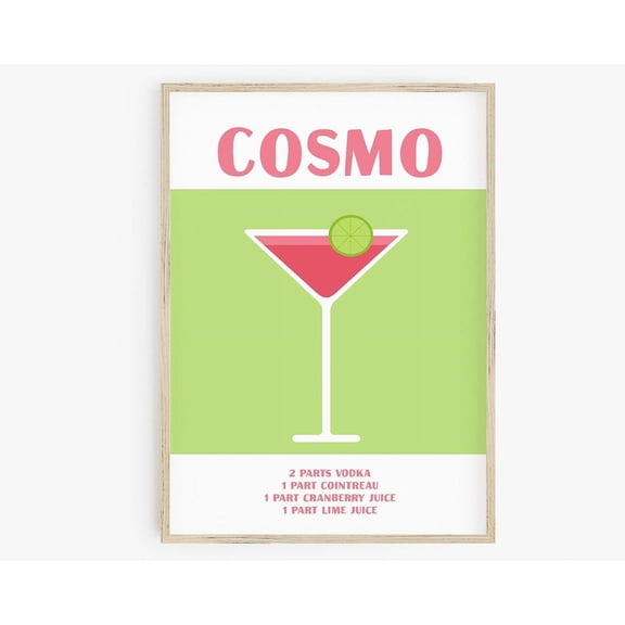 Cosmopolitan Recipe Print, Cosmo Cocktail Print, Preppy Room Decor Colorful Cocktail Wall Art Maximalist Decor Pink Green Bar Cart Wall Art, Modern Wall Decor, 8x12 UNFRAMED
