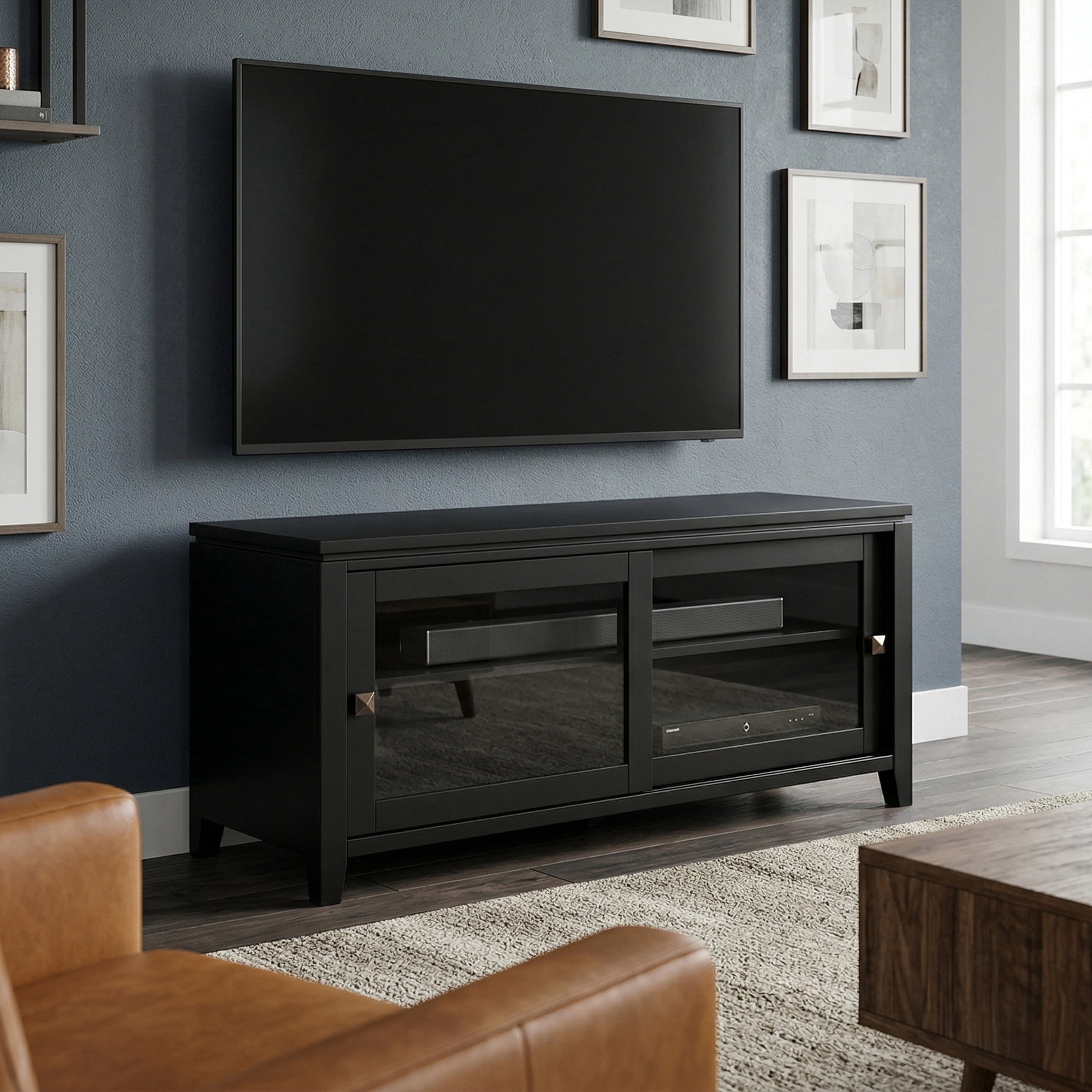 Simpli Home Cosmopolitan 48 inch Wide Solid Wood TV Stand in Black For TVs up to 55 inches