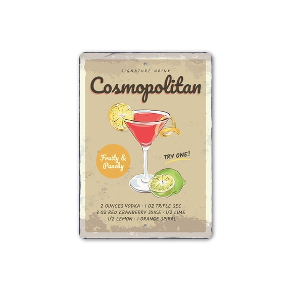 Cosmopolitan Signature Drink Aluminum Metal Decor Sign - 10x14 inches