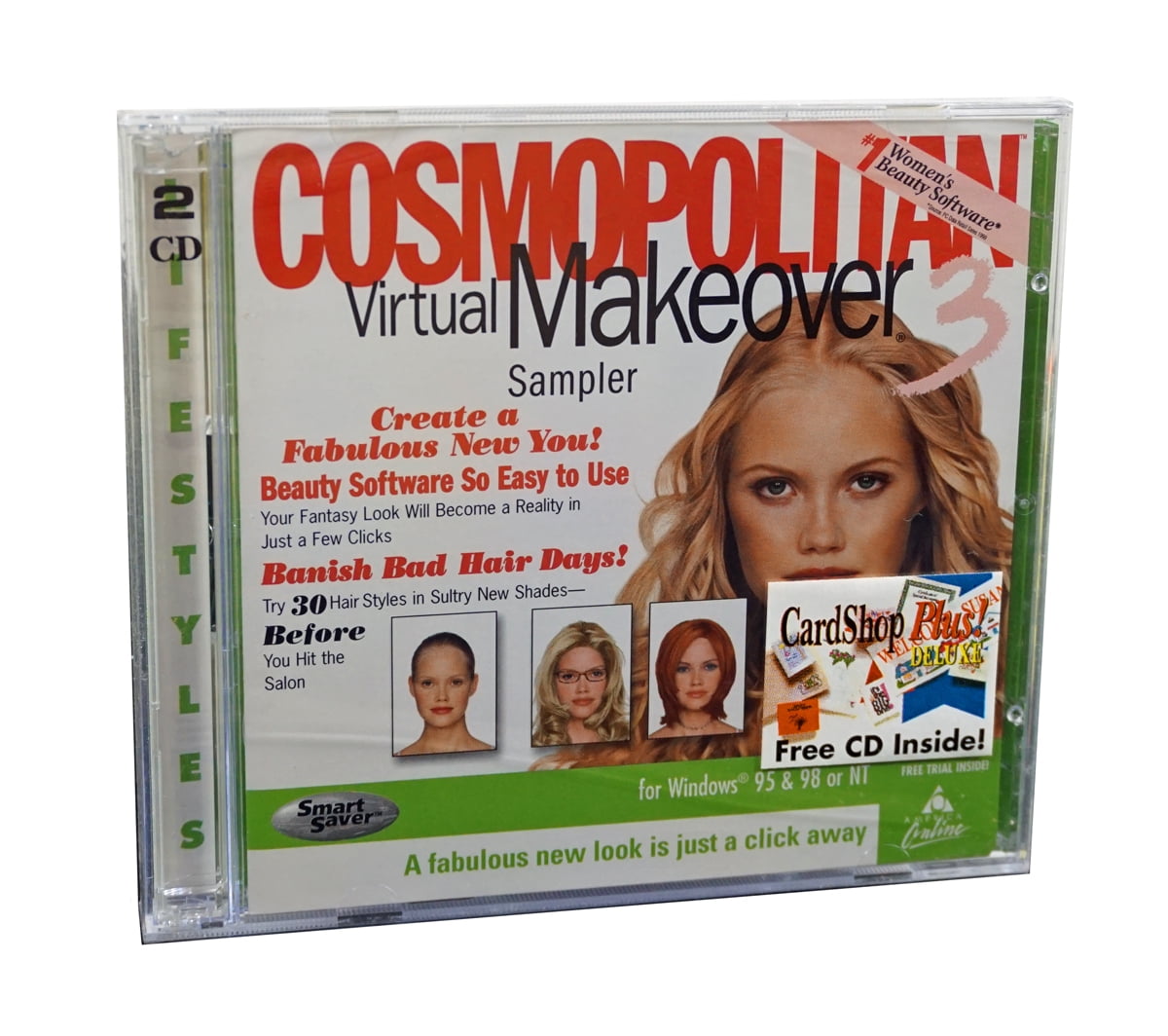 Cosmopolitan Virtual Makeover 3 Sampler CD-Rom. Banish Bad Hair Days. Try 30 Hair styles in sultry new shades