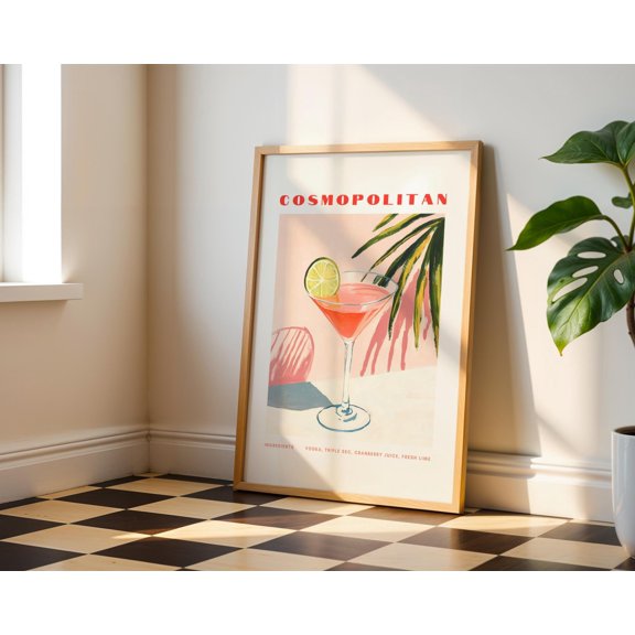 Cosmopolitan Wall Art Print Retro Cocktail Style Bar Poster, Poster Only