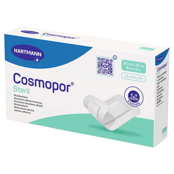 Cosmopor Adhesive Dressing, Sterile Wound Bandage, 4 in x 8 in, 25 Count, 1 Pack