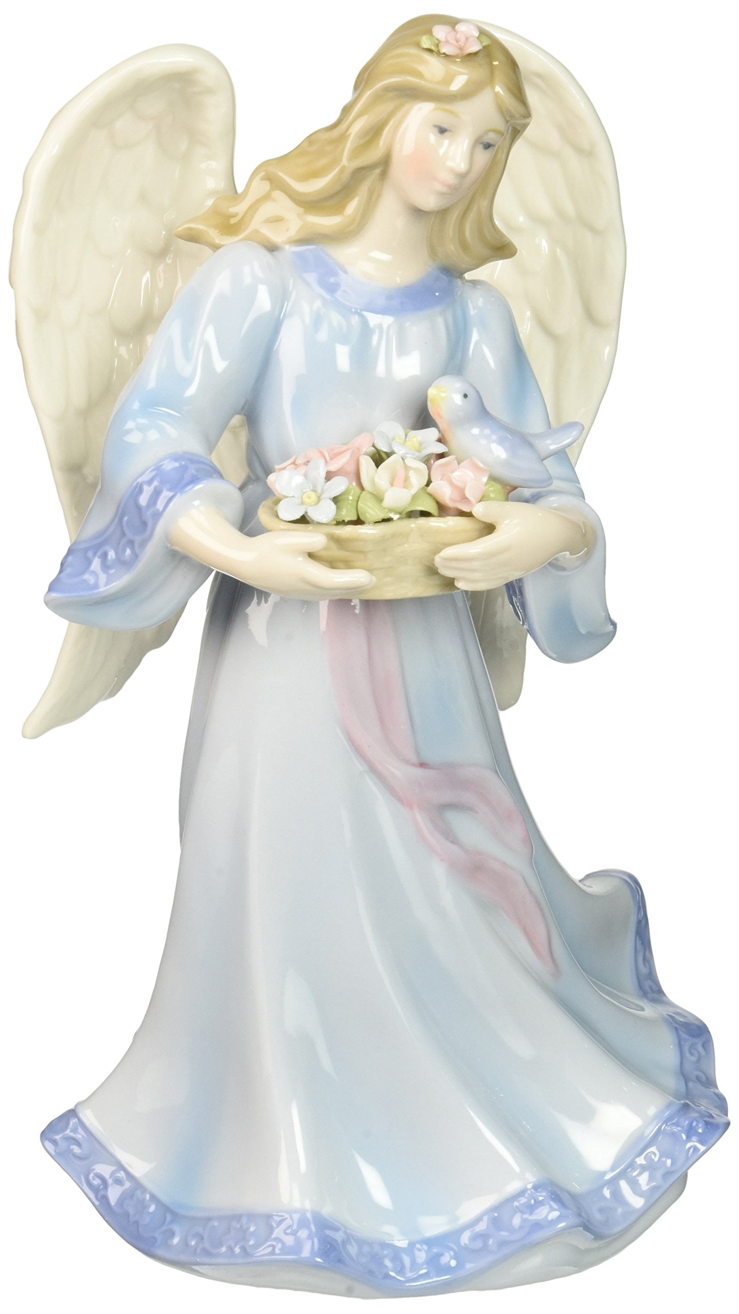 Cosmos 80112 Fine Porcelain Angel with Flower Basket and Bird