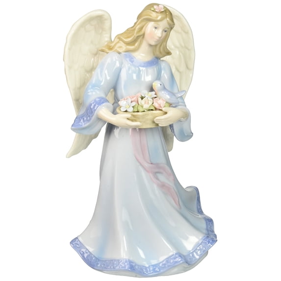 Cosmos 80112 Fine Porcelain Angel with Flower Basket and Bird Musical Figurine, 8-Inch
