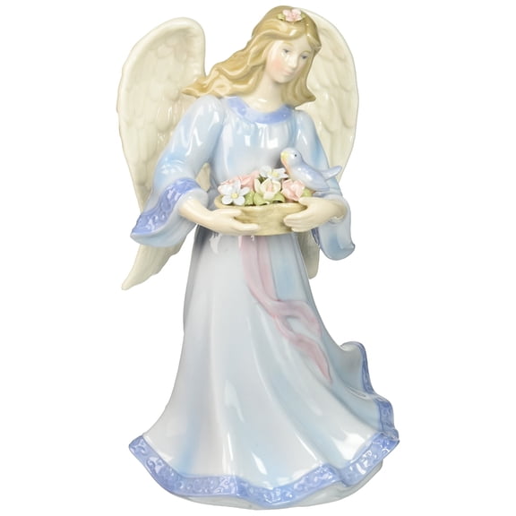 Cosmos 80112 Fine Porcelain Angel with Flower Basket and Bird Musical Figurine, 8-Inch
