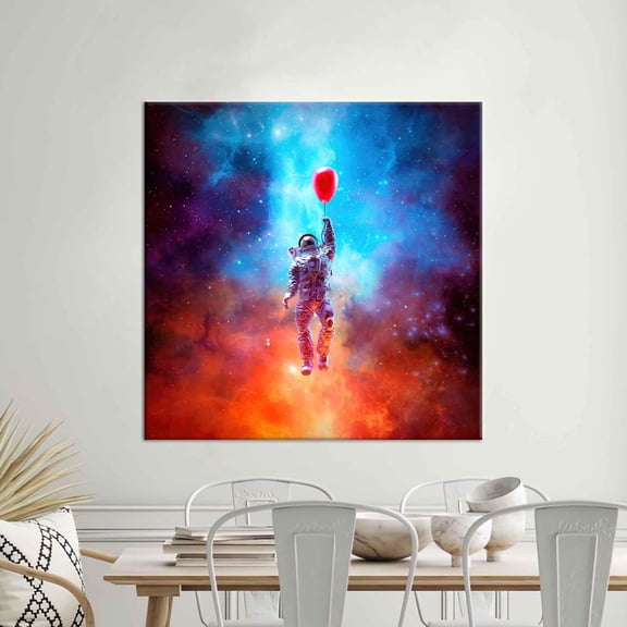 Cosmos Artwork, Astronaut Poster, Modern Canvas Art, Astronaut Floating In Space, Astronaut With Balloon Wall Decor, Abstract Art, Canvas Wall Decor - White Framed