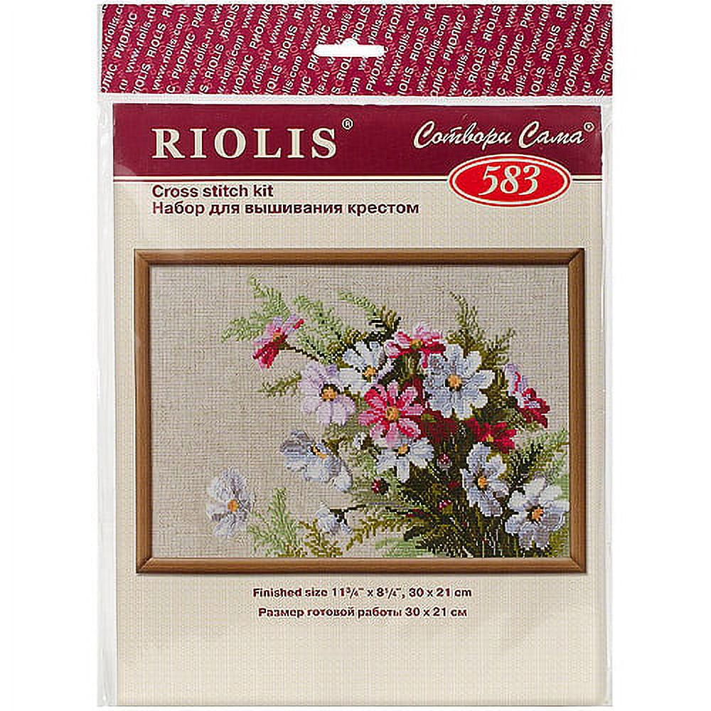Kit De Punto De Cruz RIOLIS - Cesto Con Nudos De No Me Olvides - 14 Count - 8.75x8.75 Pulgadas
