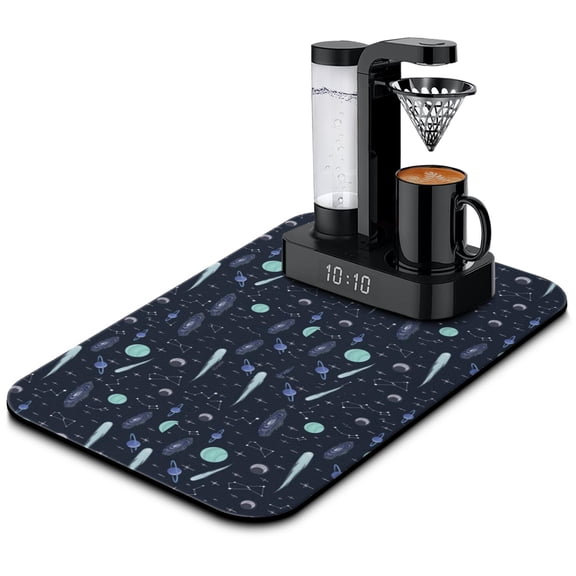 Cosmos Dish Drying Mat, Cute Space Geek Starry Night Sky Absorbent Kitchen Mat, Sci-fi Lovers Theme