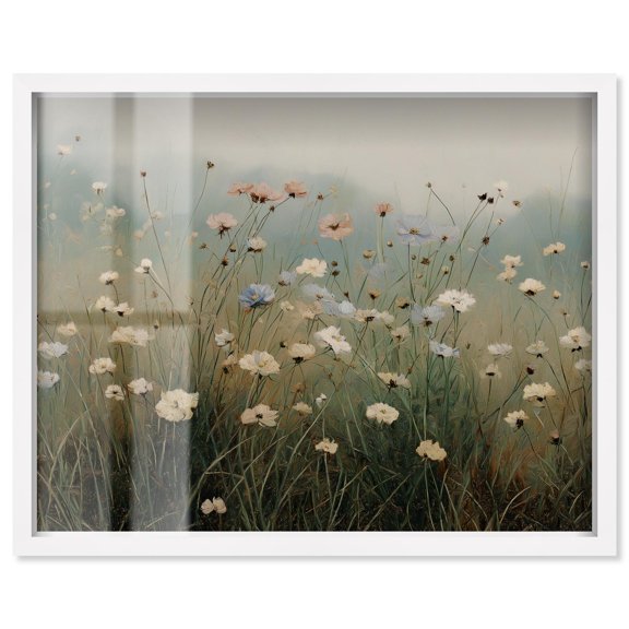 Cosmos Field Shadowbox Print Farmhouse Wall Art by Art Remedy, White Frame, 36 x 30