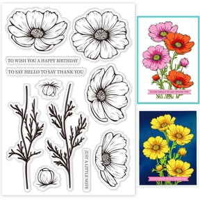Cosmos Flower Clear Stamps for Card Making Summer Coreopsis Flower Transparent Silicone Stamps