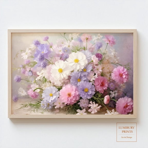 Cosmos Flower Wall Art, Pastel Floral Print, Summer Flower Bouquet, Botanical Wall Art, Cottagecore Decor, Home Decor UNFRAMED Poster, Wall Art for Decor, Present, 8x12