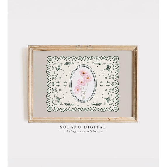 Cosmos Flower Wall Art Vintage Style Floral Print, Unframed Paper Poster 16x20in