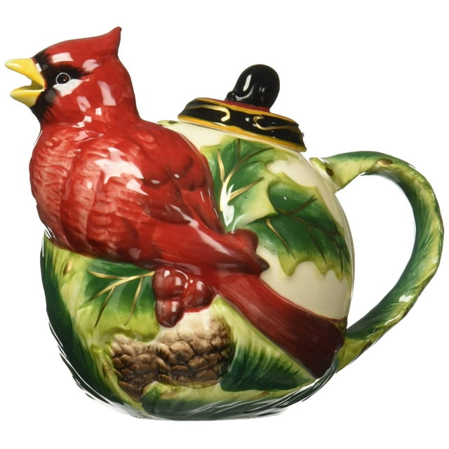 Cosmos Gifts Holiday/Seasonal Ceramic Cardinal Teapot, 5-1/4-Inch