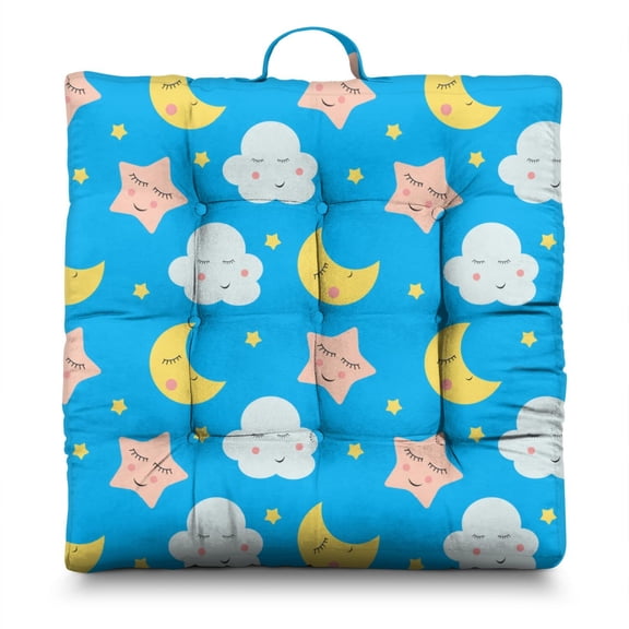 Cosmos Meditation Seat Pad, Thick & Fluffy Zabuton Floor Cushion with Nebula Cosmic Design, 4.7 Inch Support for Long Sitting Sessions