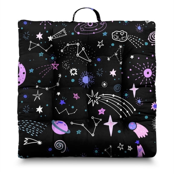 Cosmos Meditation Seat Pad, Thick & Fluffy Zabuton Floor Cushion with Nebula Cosmic Design, 4.7 Inch Support for Long Sitting Sessions