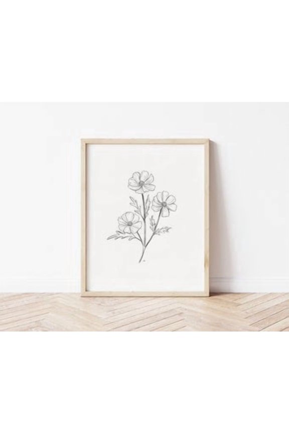 Cosmos Poster Cosmo In Pencil Floral Drawing Pencil Drawing Wall Art Flower Poster October Birth Flower Cosmo Flower, Poster Only
