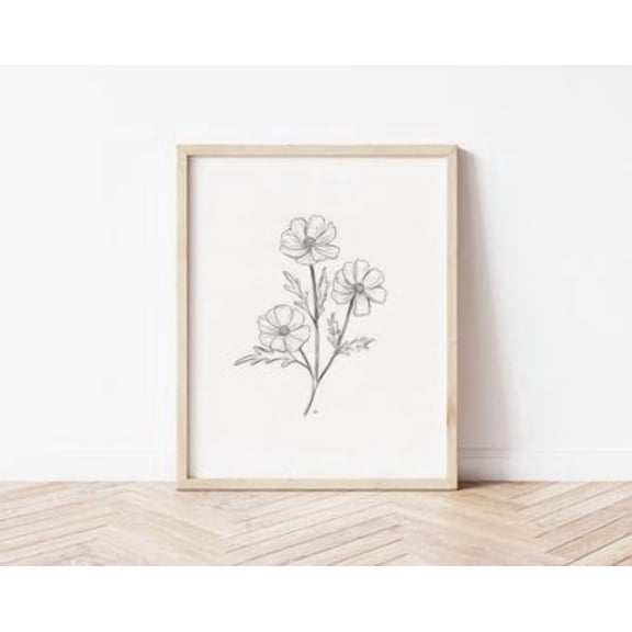 Cosmos Poster Cosmo In Pencil Floral Drawing Pencil Drawing Wall Art Flower Poster October Birth Flower Cosmo Flower , Poster Print Only