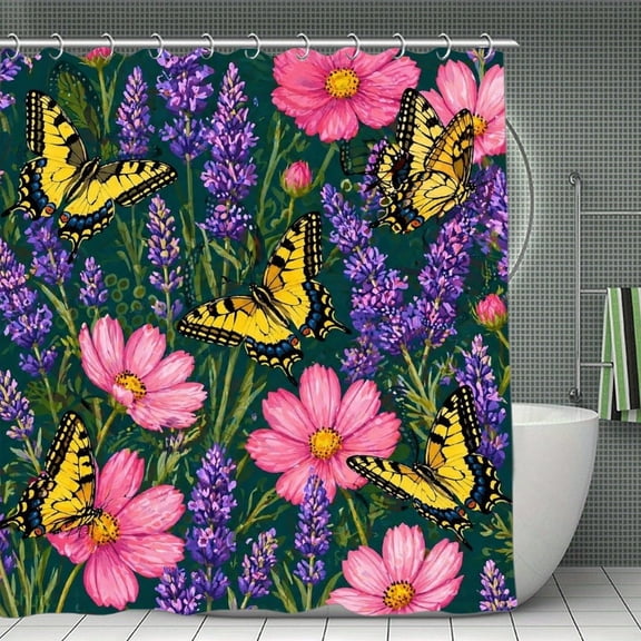 Cosmos Swallowtail Butterfly Print Shower Curtain 70.8×70.8Inch,Modern Fabric Waterproof Polyester Bathroom Home Decor Set with Hooks