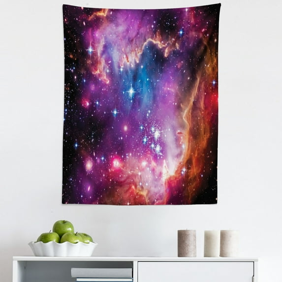 Cosmos Tapestry, Magellanic Cloud Stars and Colorful Cosmic Universe View Pattern, Fabric Wall Hanging Decor for Bedroom Living Room Dorm, 5 Sizes, Purple Blue Orange, by Ambesonne