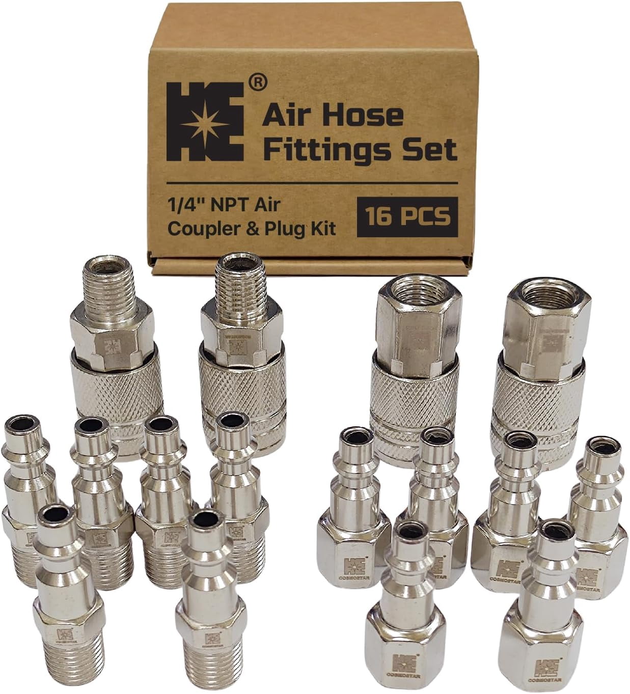 Cosmostar 16-Piece Air Hose Fittings Set | 1/4